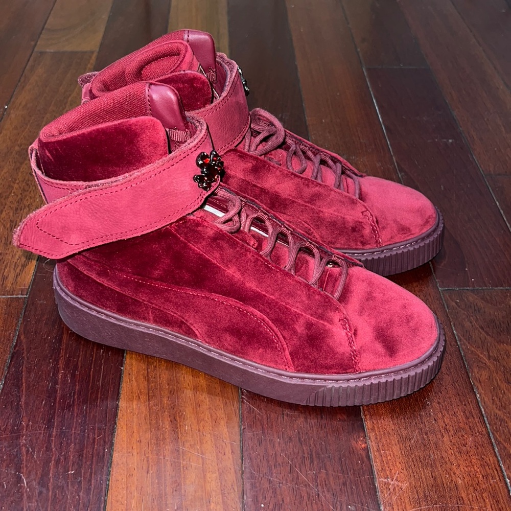 Puma mid velour platform Cordovan sneakers Rhinestones Burgundy